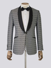 Load image into Gallery viewer, Silver Patterned Shawl Collar Jacket