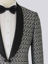 Load image into Gallery viewer, Silver Patterned Shawl Collar Jacket