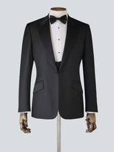 Load image into Gallery viewer, Men's Black Three-Piece Wool Tailored Fit Dinner Suit