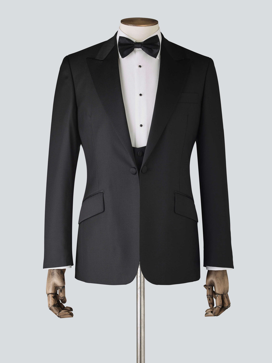 Men's Black Three-Piece Wool Tailored Fit Dinner Suit