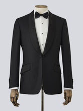 Load image into Gallery viewer, Black Herringbone Wool Dinner Suit