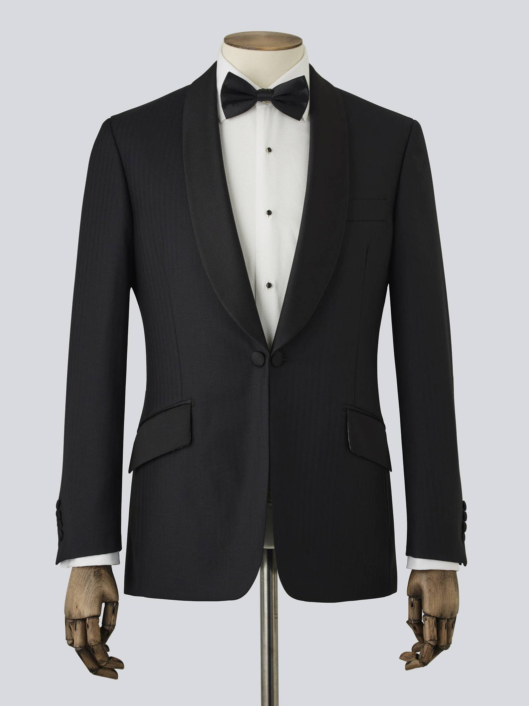 Black Herringbone Wool Dinner Suit