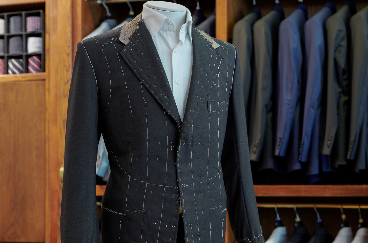 Bespoke Men's Jacket with basted stitching to show the craftsmanship