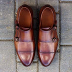 Pair of brown leather monk shoes 