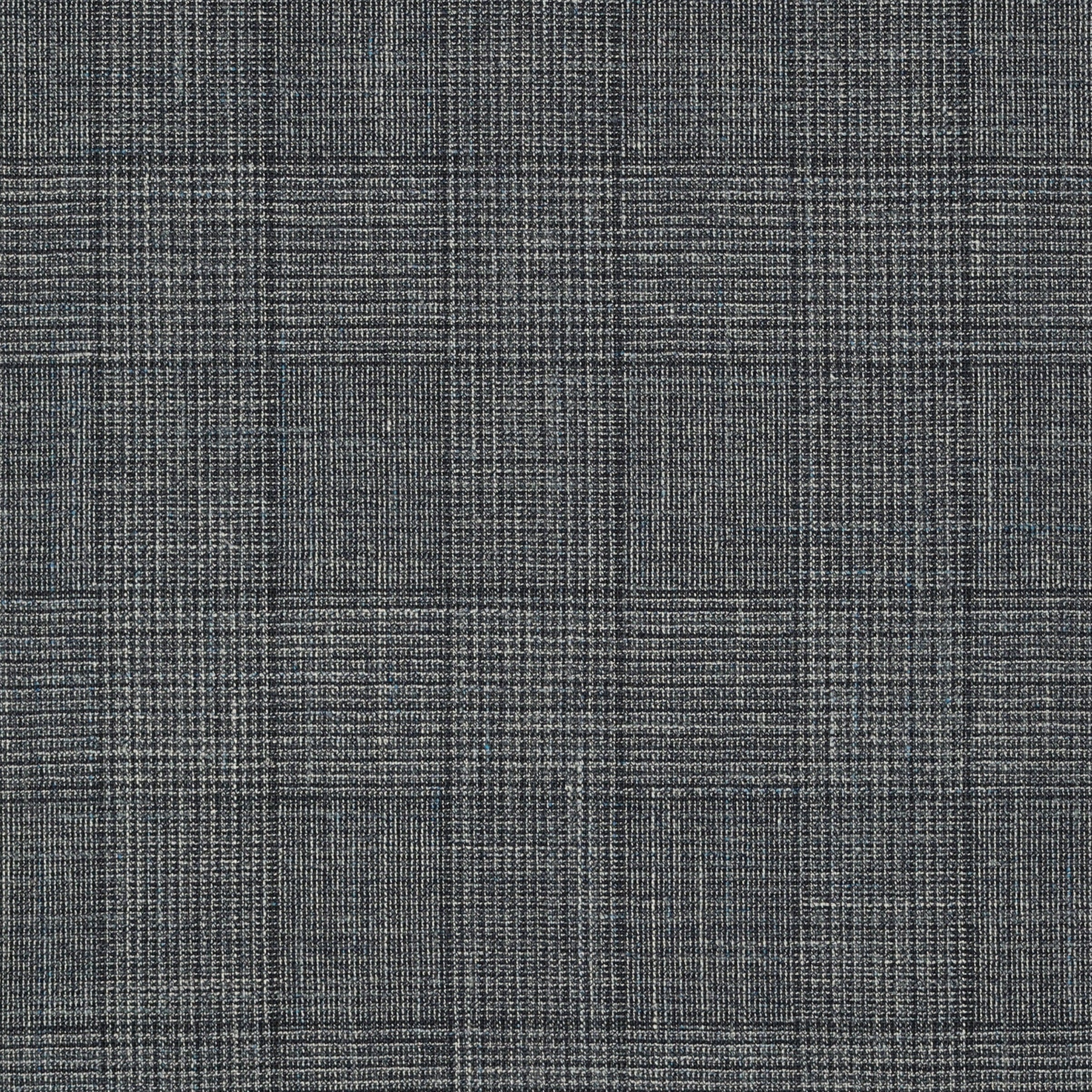 Navy/White Prince of Wales Check - Wool/Silk/Linen Fabric 