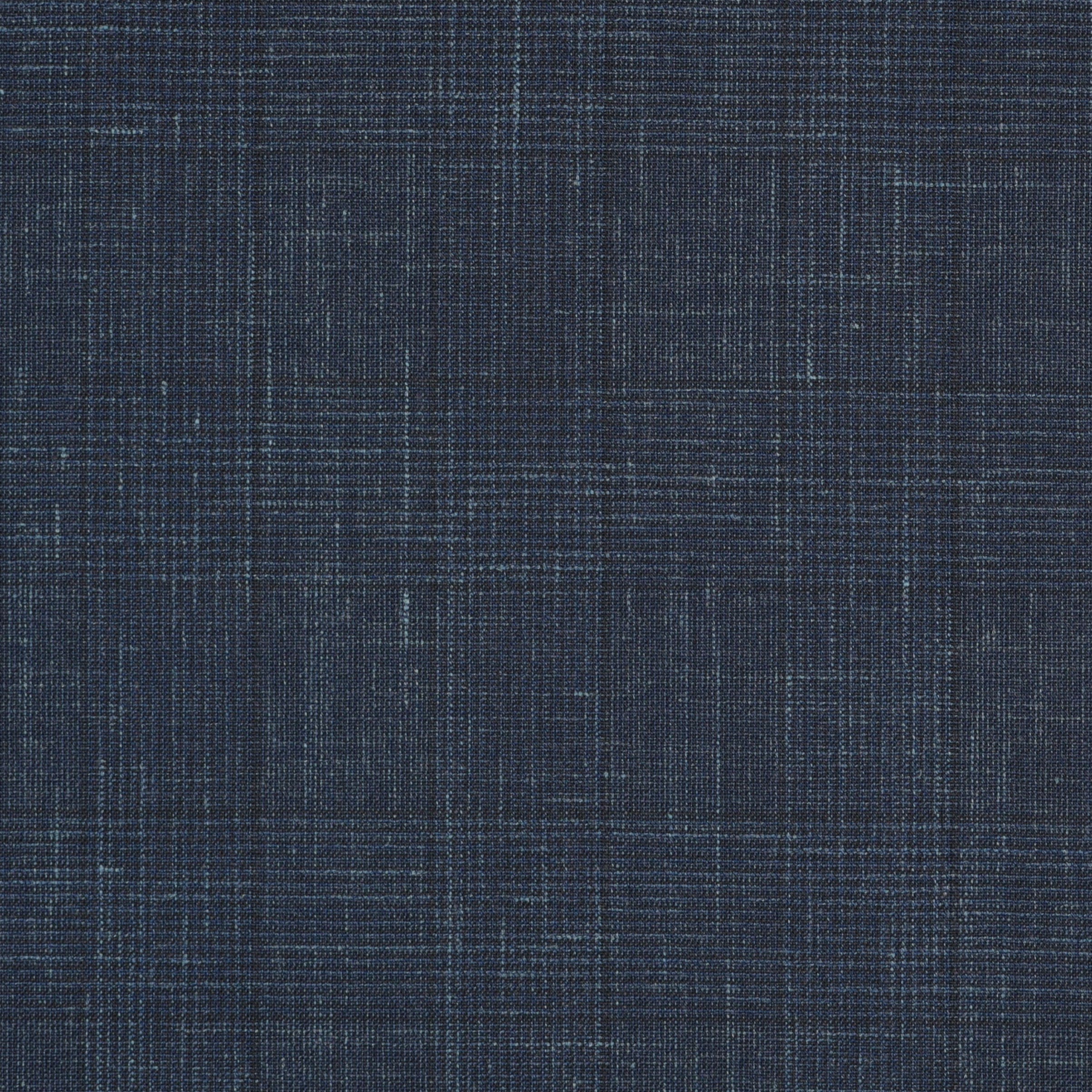 Dark Blue Prince of Wales Check - Wool/Silk/Linen Fabric 