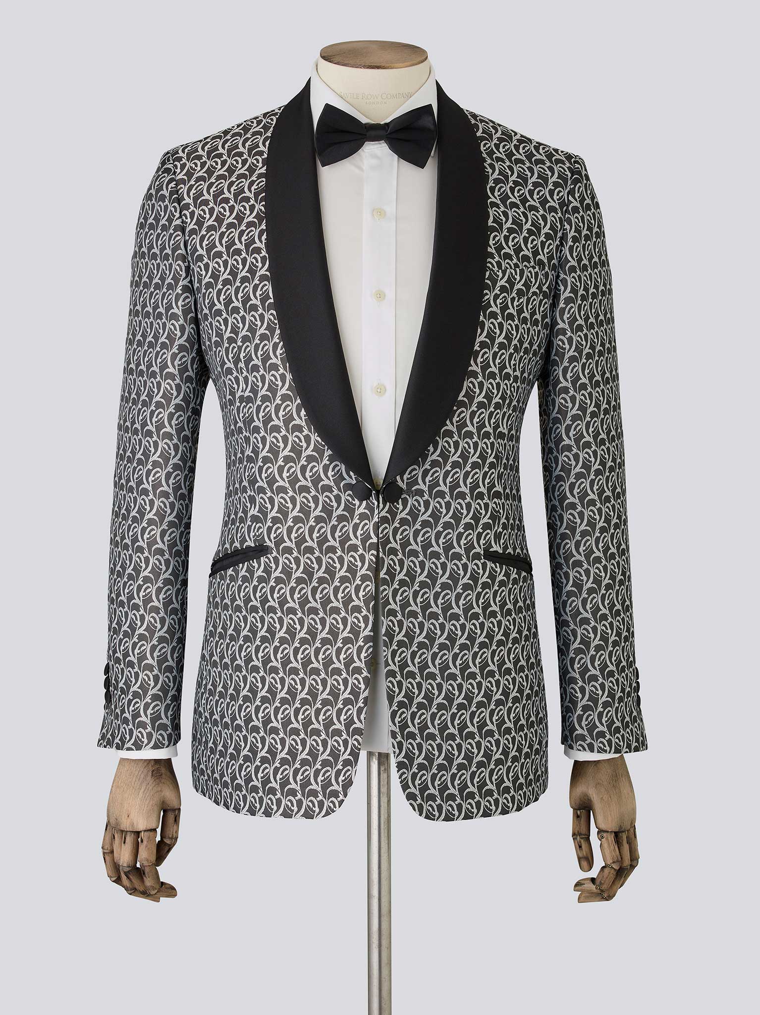 Silver Patterned Shawl Collar Jacket