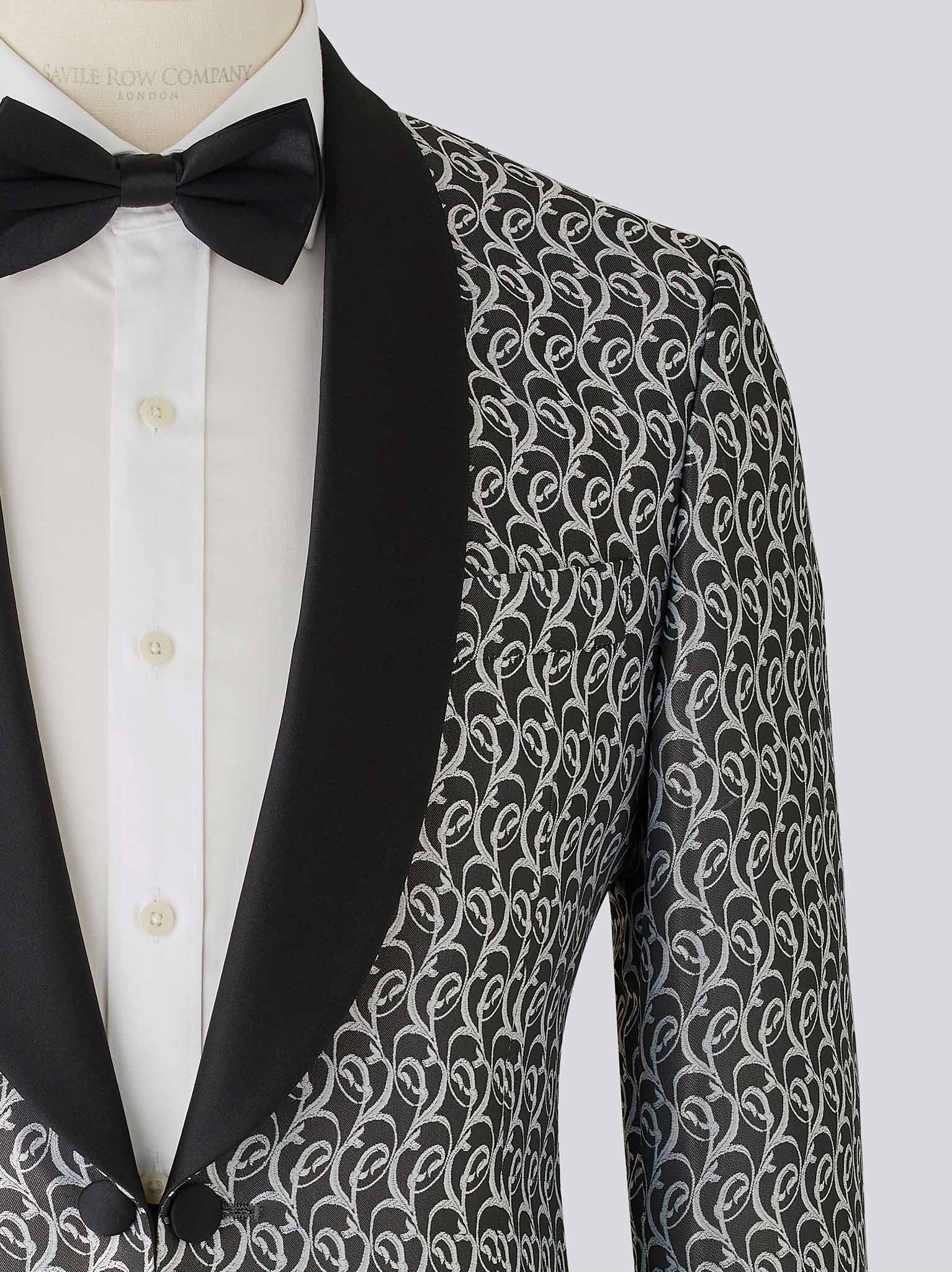 Silver Patterned Shawl Collar Jacket