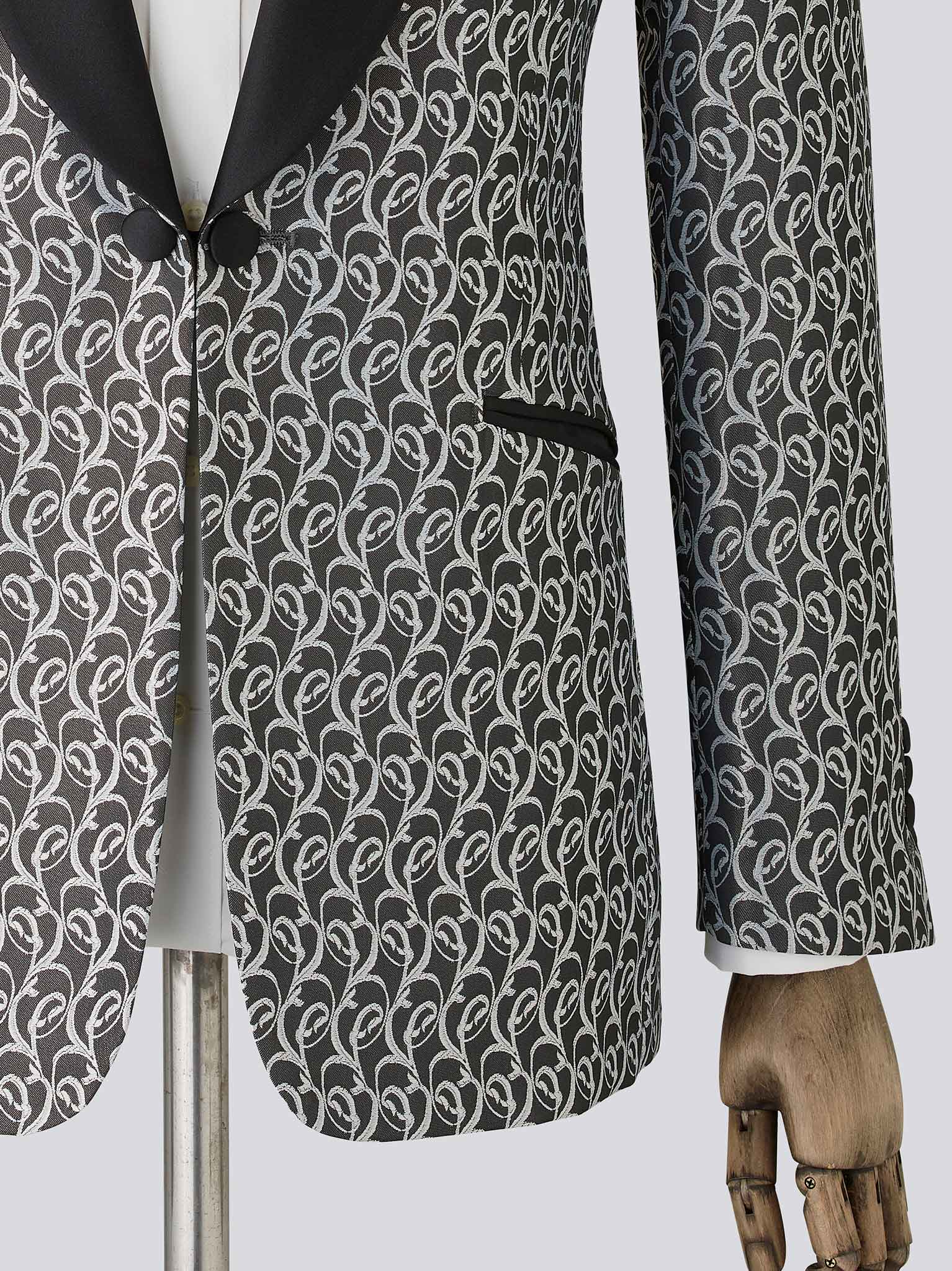 Silver Patterned Shawl Collar Jacket