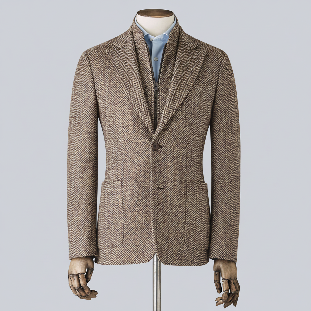 Herringbone Blazer with Original Inner Collar Style