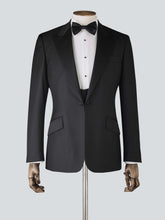 Load image into Gallery viewer, Men&#39;s Black Three-Piece Wool Tailored Fit Dinner Suit
