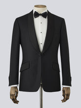 Load image into Gallery viewer, Black Herringbone Wool Dinner Suit
