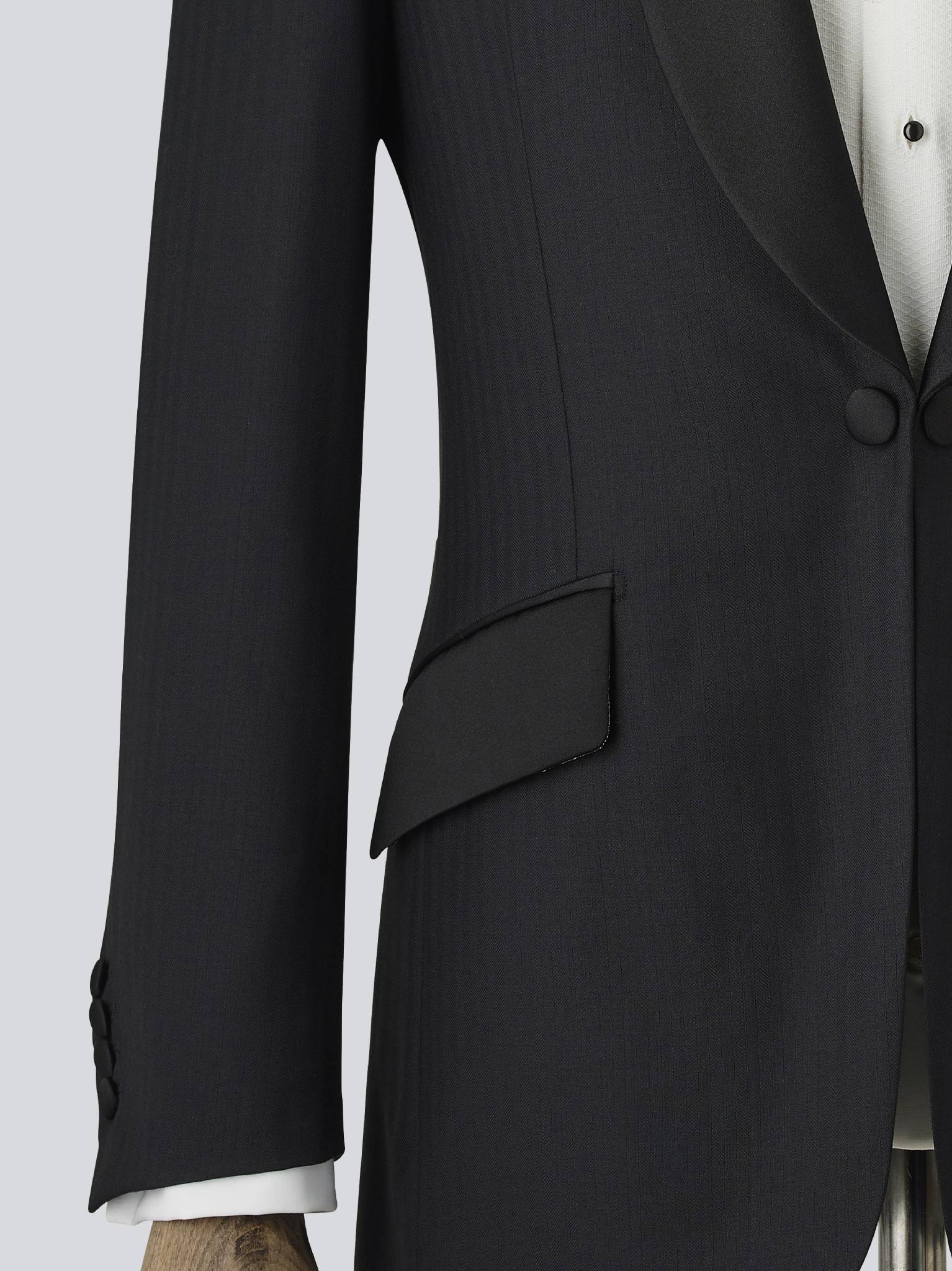 Black Herringbone Wool Dinner Suit