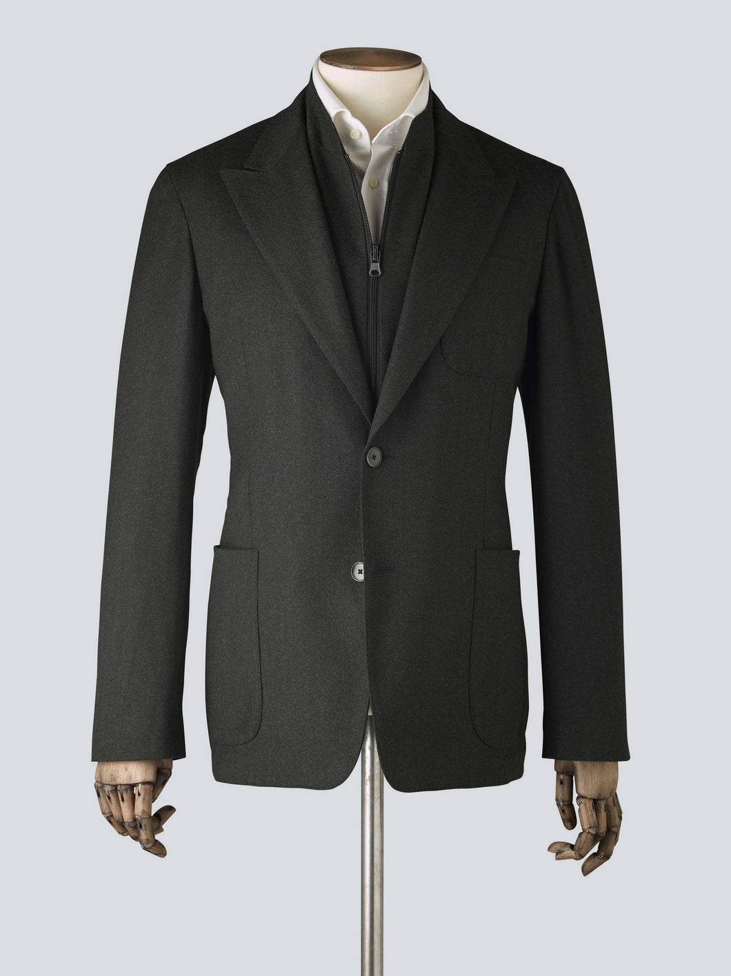 Forest Green Wool Jacket W/ Detachable Bib