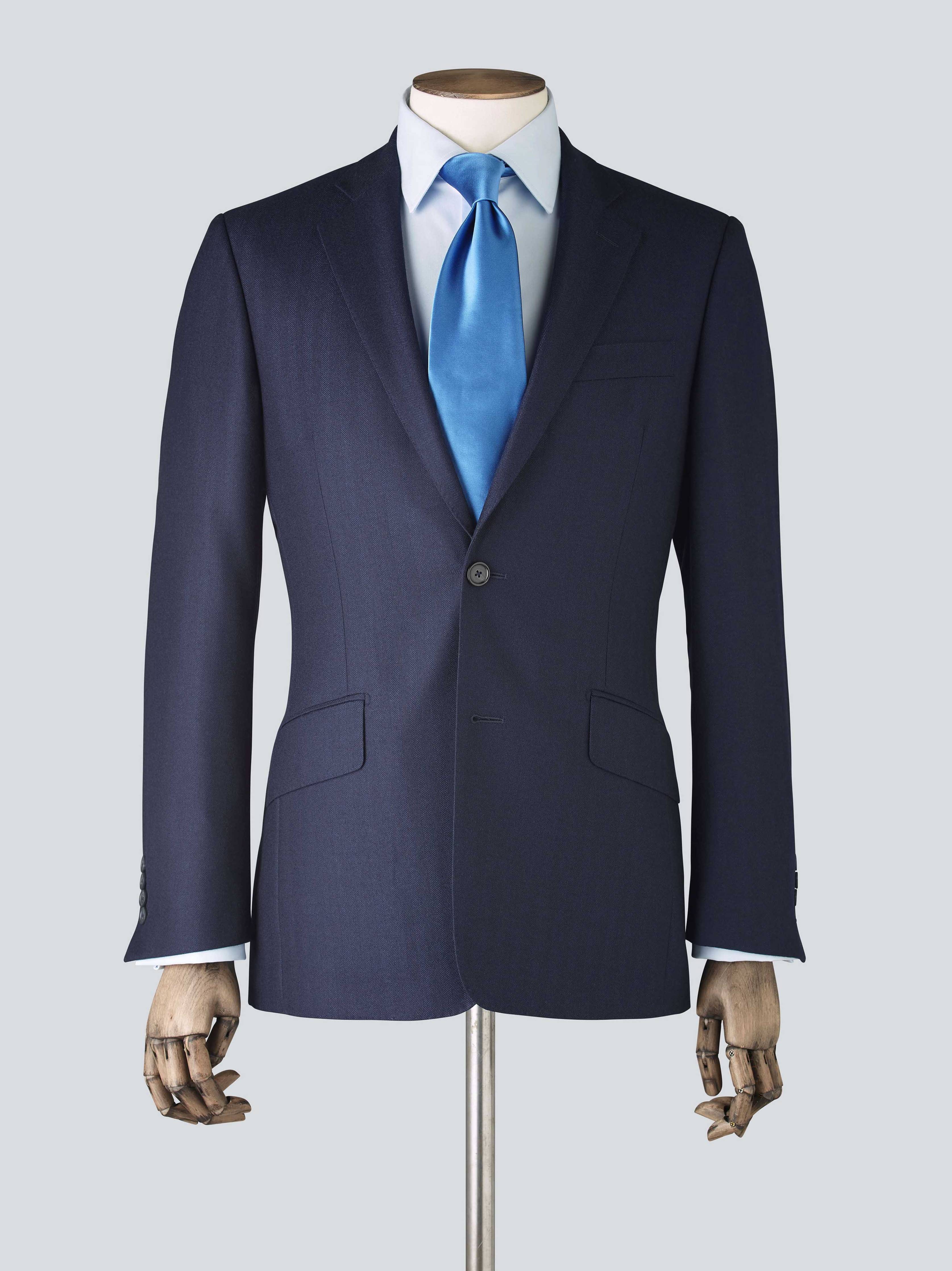 Navy Herringbone Tailored Wool Suit
