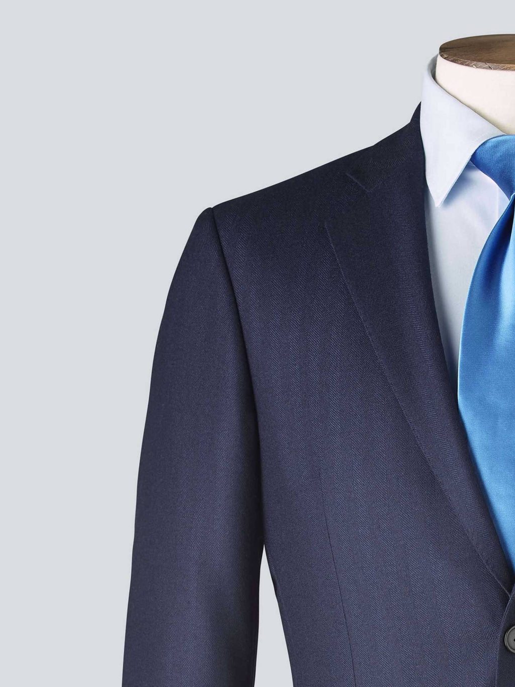 Navy Herringbone Tailored Wool Suit