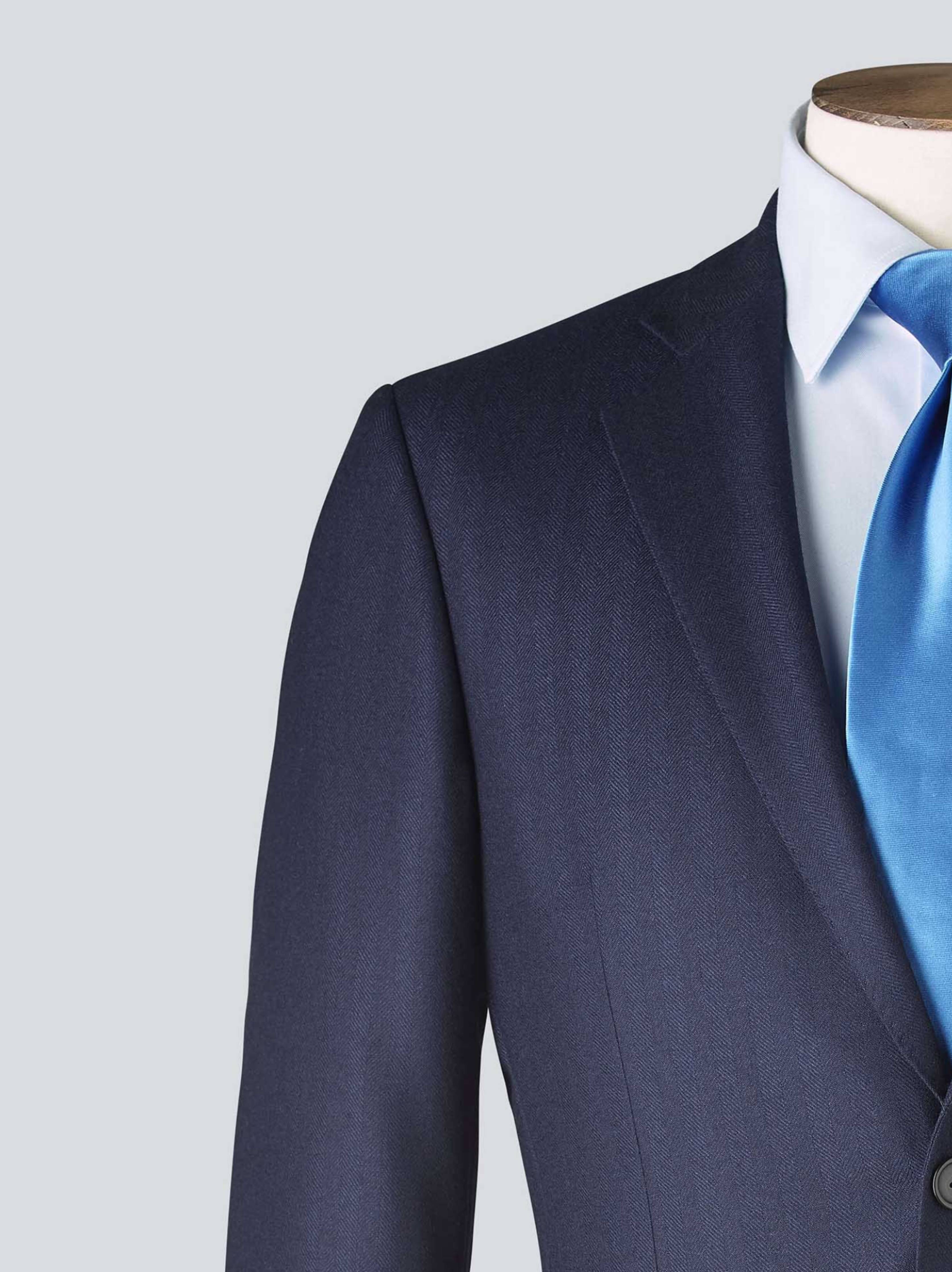 Navy Herringbone Tailored Wool Suit