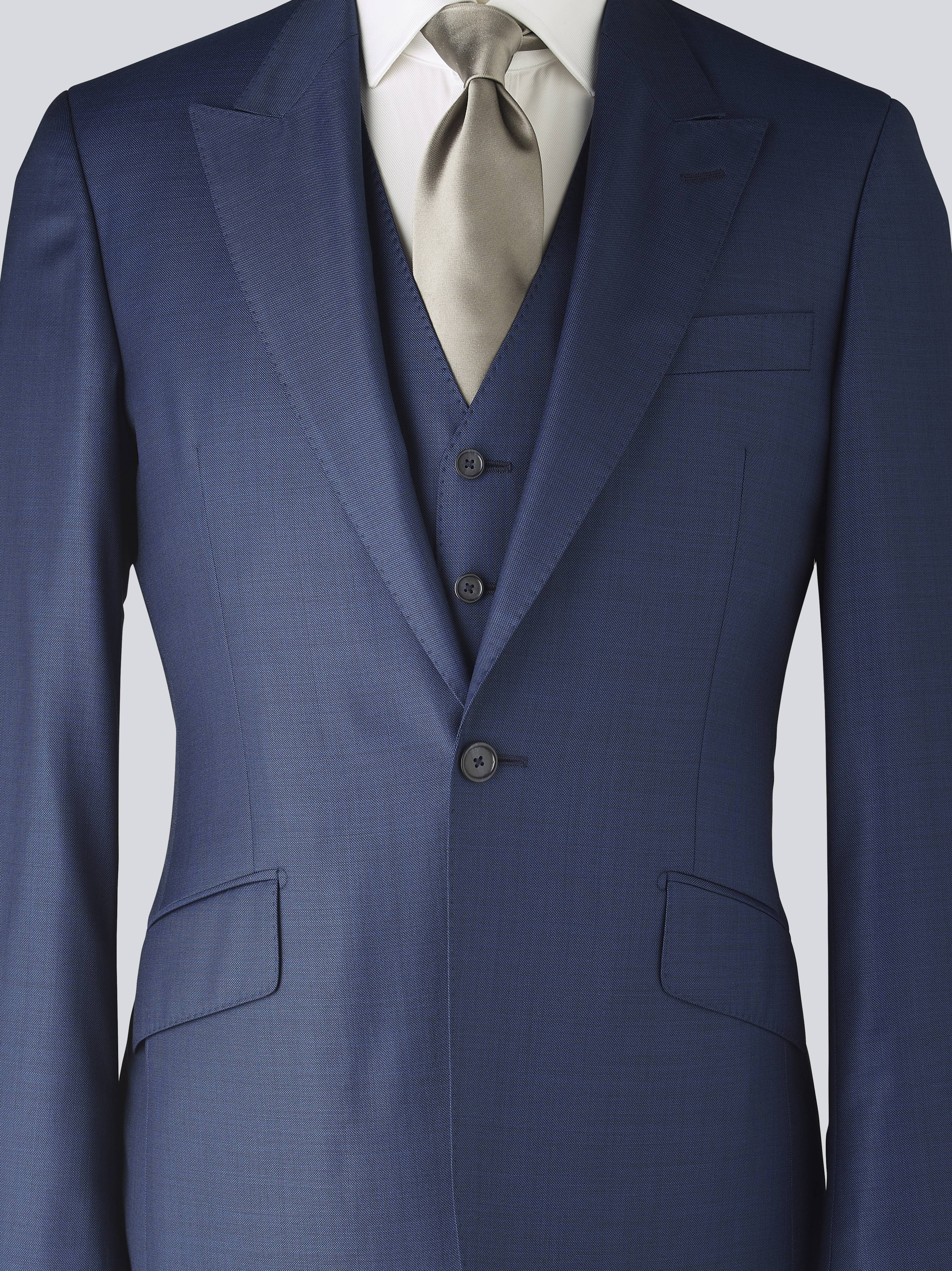 Electric Blue Three-Piece Italian Wool Tailored Suit