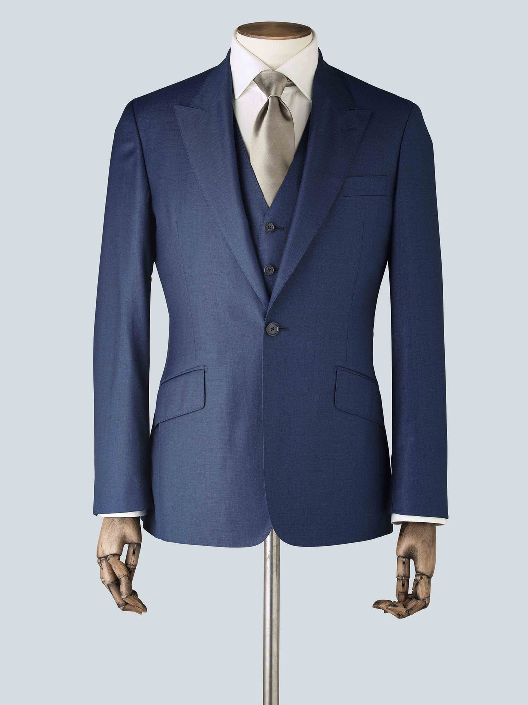 Electric Blue Three-Piece Italian Wool Tailored Suit