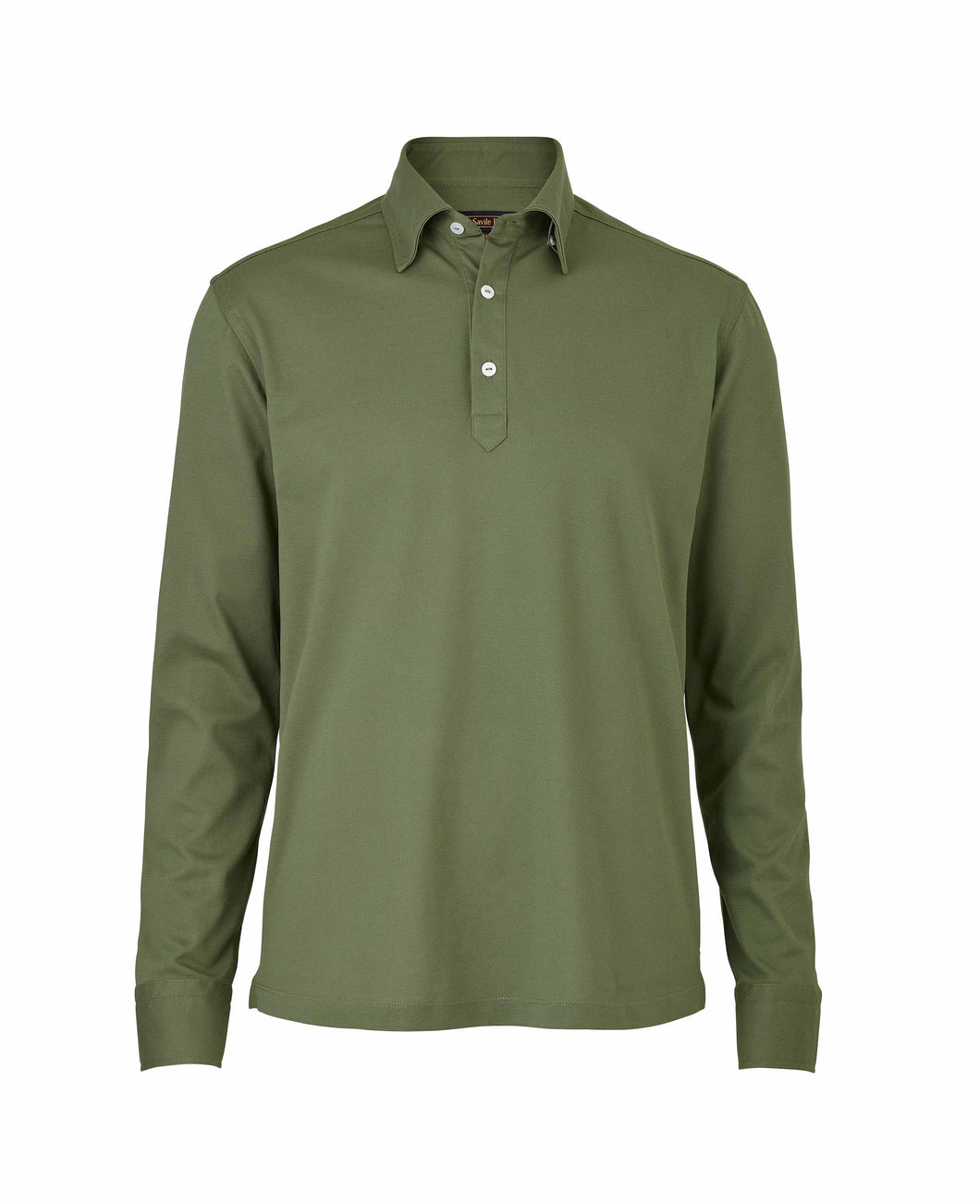 Army Green Mercerised Cotton Long Sleeve Polo Shirt