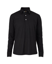 Load image into Gallery viewer, Black Mercerised Cotton Long Sleeve Polo Shirt
