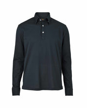Load image into Gallery viewer, Navy Mercerised Cotton Long Sleeve Polo Shirt
